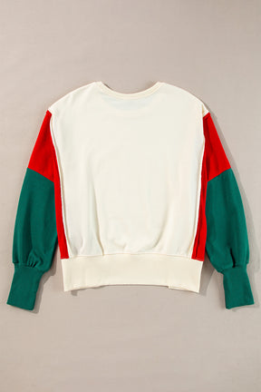 Color Block Star Side Slit Lantern Sleeve Sweatshirt-True and Wild