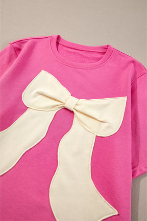 Strawberry Pink Sweet Bow Round Neck T-Shirt