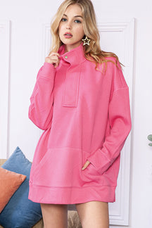 Hot Pink Casual Textured Kangaroo Pocket Sweatshirt-True and Wild