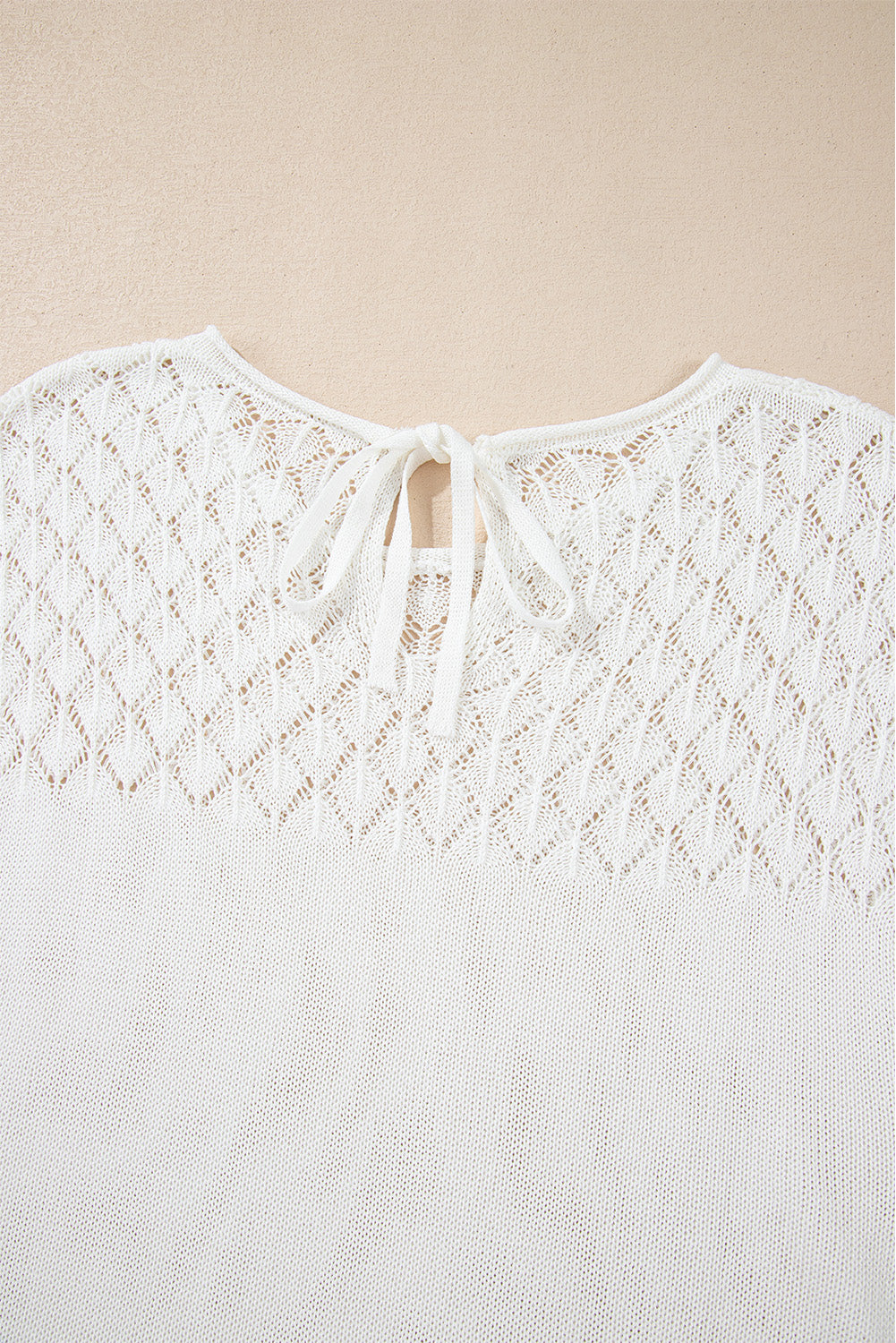 White Plain Knotted Back Crochet Knit Top