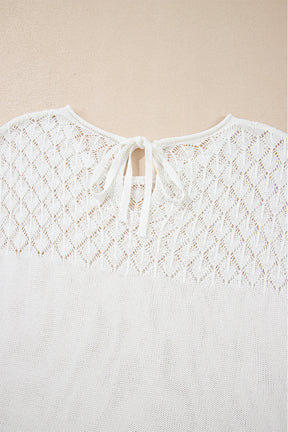 White Plain Knotted Back Crochet Knit Top