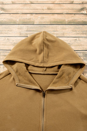 Black Half Zipper Kangaroo Pockets Drop Shoulder Hoodie-True and Wild