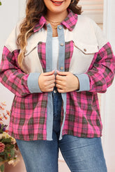 Plus Size Plaid Collared Neck Long Sleeve Shirt-True and Wild