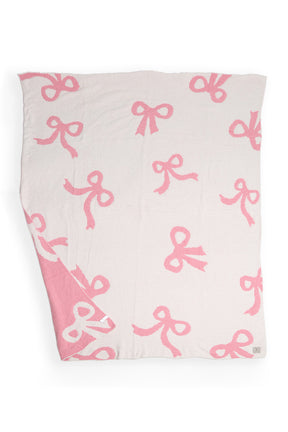 Pink 127*152cm Bow Printed Cozy Soft Throw Blanket-True and Wild