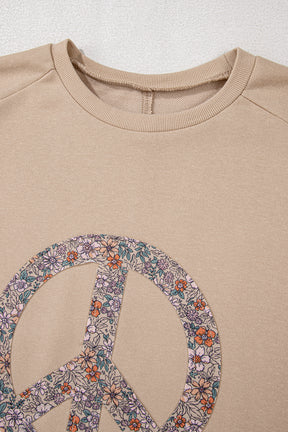 Pale Khaki Floral Peace Graphic Washed Plus Size Sweatshirt