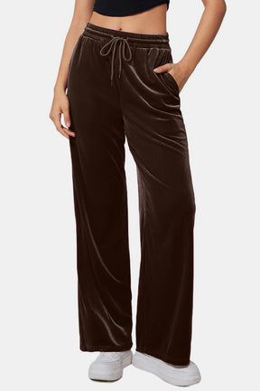 Drawstring Elastic Waist Straight Leg Pants-True and Wild