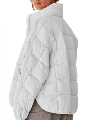 Pocketed Plaid Quilted Zip Up Winter Coat-True and Wild