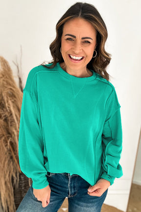 Mint Green Exposed Seam Patchwork Pullover Sweatshirt-True and Wild