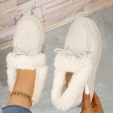 Bow Furry Round Toe Flat Slip-Ons-True and Wild