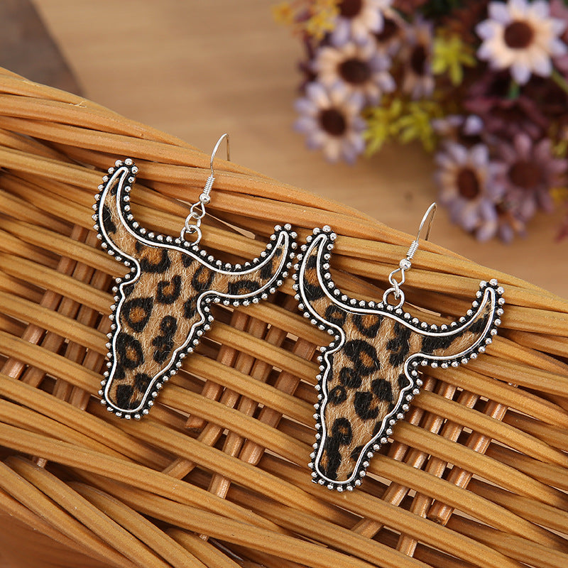 Alloy Animal Print Cow Head Earrings-True and Wild