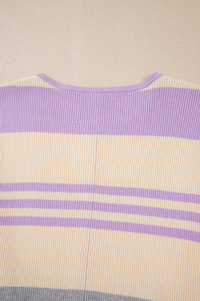 Purple Striped Rib-Knit Cropped Top-True and Wild