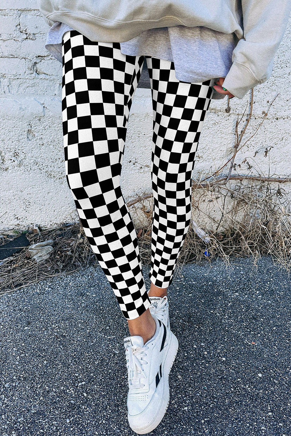 Black Checkered Pattern High Waist Skinny Leggings-True and Wild