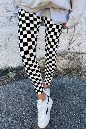 Black Checkered Pattern High Waist Skinny Leggings-True and Wild