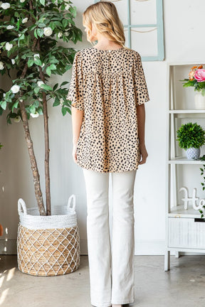 Heimish Full Size Animal Print Flutter Sleeve Blouse-True and Wild