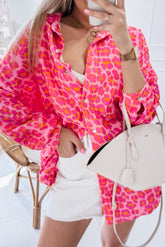 Rose Leopard Print Button-Up Crinkle Shirt-True and Wild