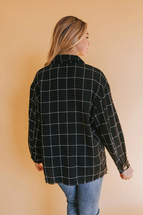 Black Plaid Button Up Shirt Shacket with Flap Pockets-True and Wild