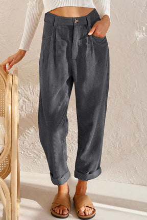 Grey Corduroy High Waisted Wide Leg Pants-True and Wild