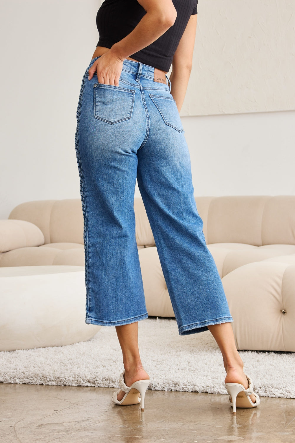 Judy Blue Full Size Braid Side Detail Wide Leg Jeans-True and Wild