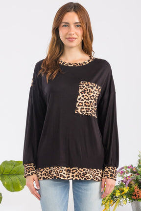 Celeste Full Size Leopard Round Neck Dropped Shoulder T-Shirt-True and Wild