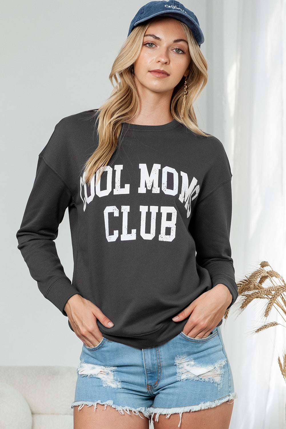 Gray COOL MOMS CLUB Print Drop Shoulder Light Wash Sweatshirt-True and Wild