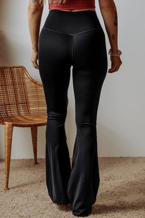 Black V Shape High Waist Flared Leggings-True and Wild