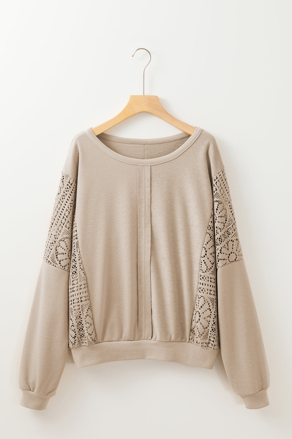 Crochet Round Neck Long Sleeve Sweatshirt-True and Wild