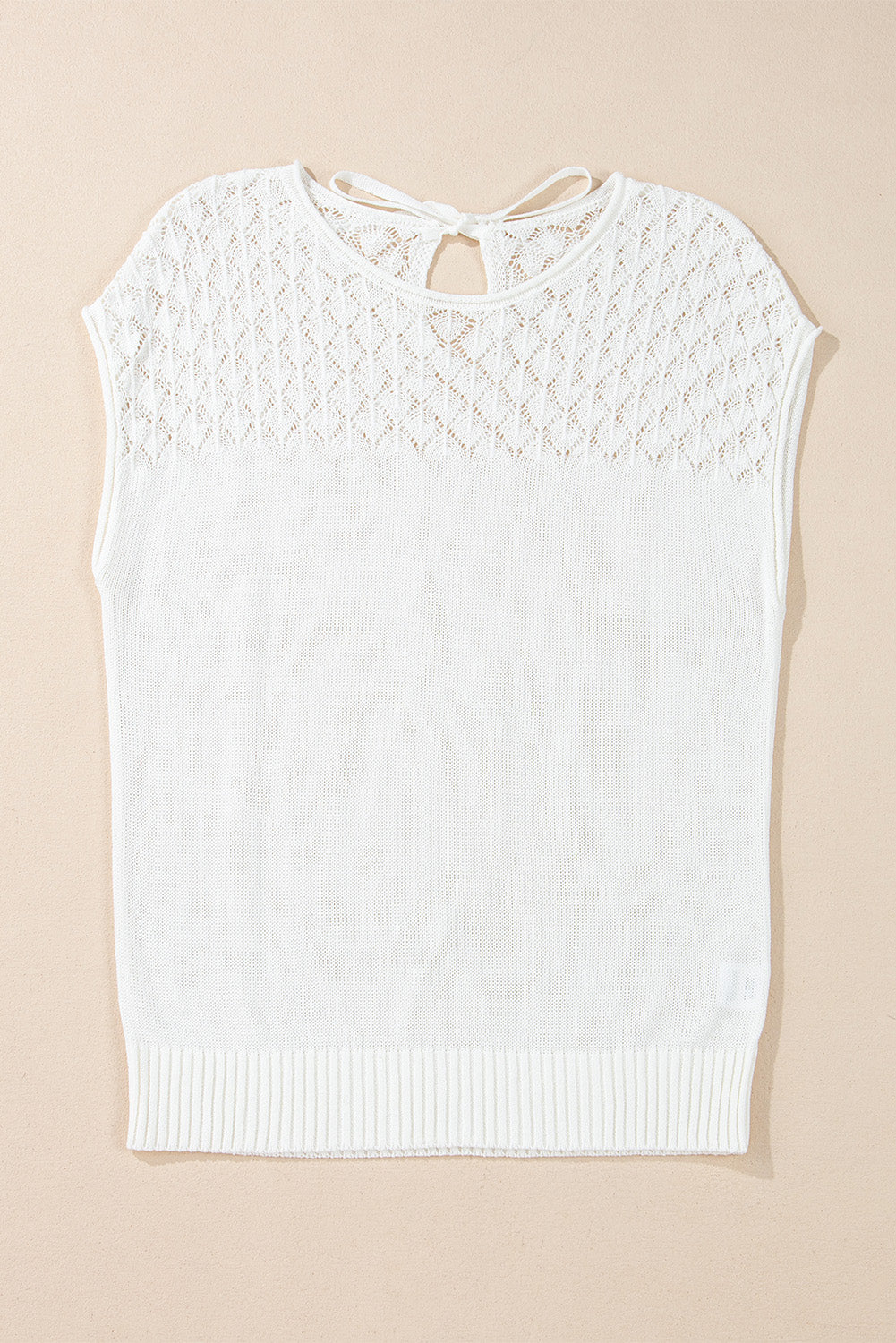 White Plain Knotted Back Crochet Knit Top