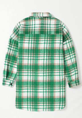 Plaid Flap Pocket Long Sleeve Shacket-True and Wild