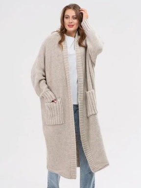 Pocketed Open Front Long Sleeve Longline Cardigan-True and Wild