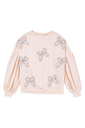 Light Pink Sweet Bow Lantern Sleeve Oversized Pullover Sweatshirt-True and Wild