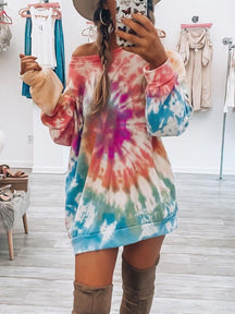 Full Size Tie-Dye Round Neck Long Sleeve Dress-True and Wild