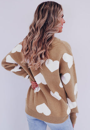 Heart Round Neck Long Sleeve Sweater-True and Wild