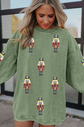 Grass Green Christmas Nutcracker Graphic Corded Pullover Sweatshirt-True and Wild