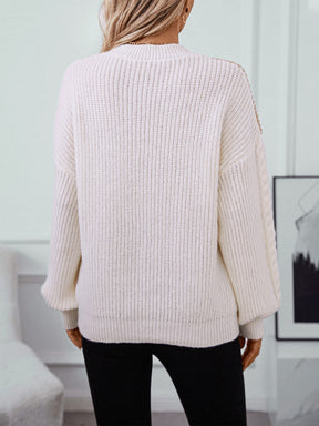 Contrast Round Neck Long Sleeve Sweater-True and Wild