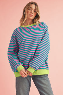 Black Stripe Contrast Edge Cross Seam Oversized Sweatshirt-True and Wild