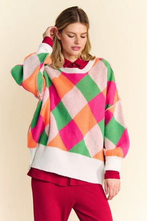 Davi & Dani Exposed Seam Color Block Dropped Shoulder Sweater-True and Wild