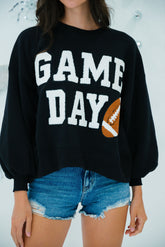 Black GAME DAY Graphic Varsity Pullover Sweatshirt-True and Wild