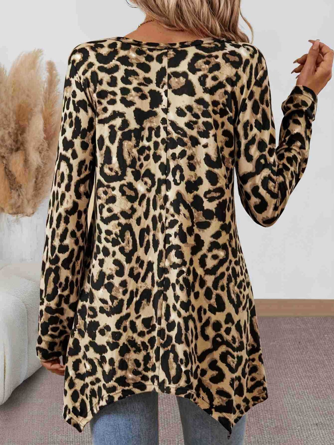 Leopard Round Neck Long Sleeve T-Shirt-True and Wild