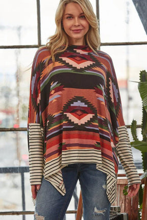 Multicolor Geometric Pattern Striped Long Sleeve Top-True and Wild