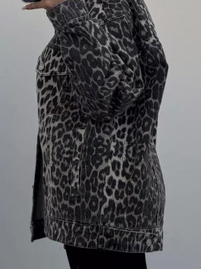 Leopard Button Up Long Sleeve Denim Top-True and Wild