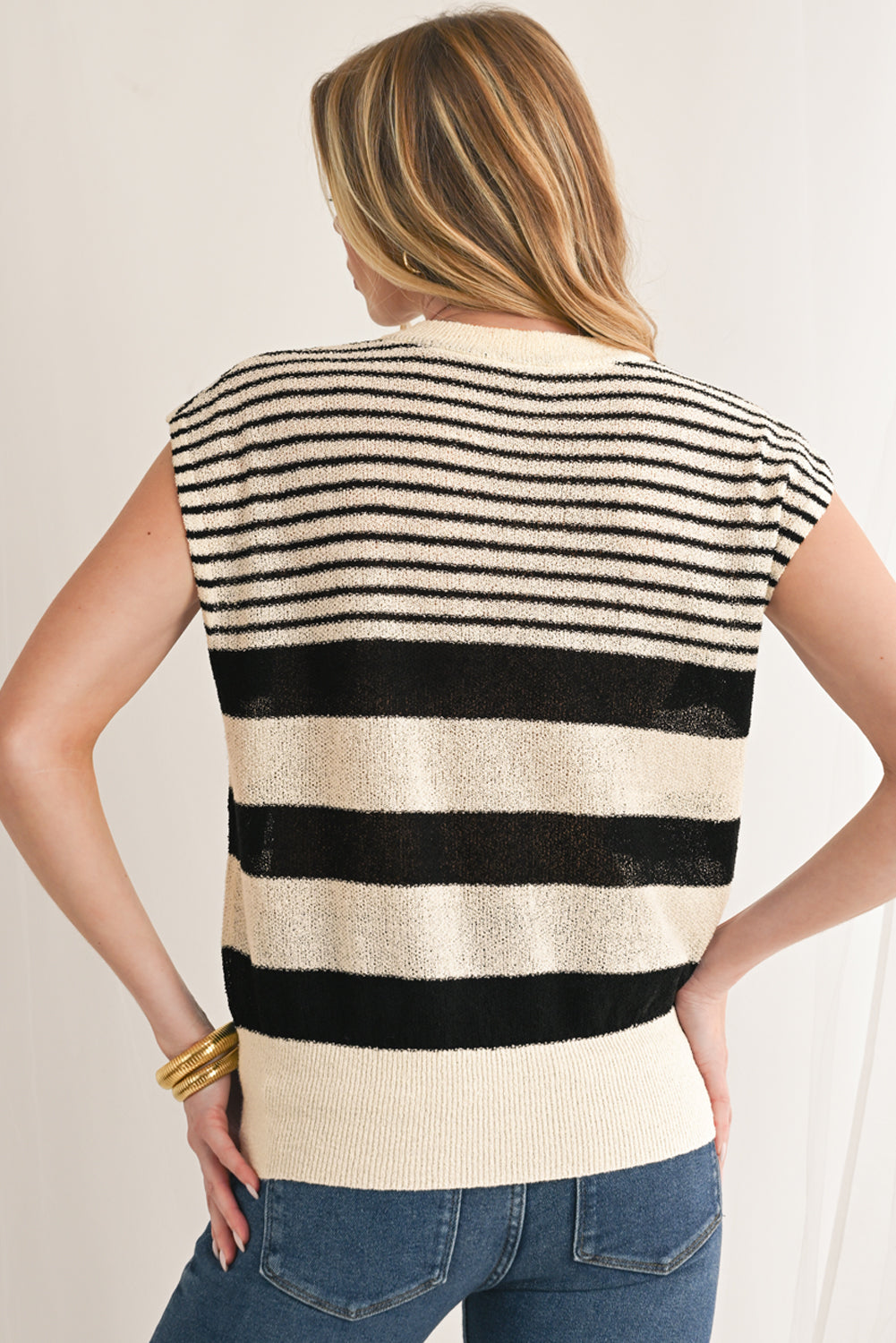 Black White Striped Sleeveless Knit Top-True and Wild