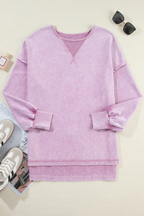 Strawberry Pink Mineral Wash Drop Shoulder Oversized Sweatshirt