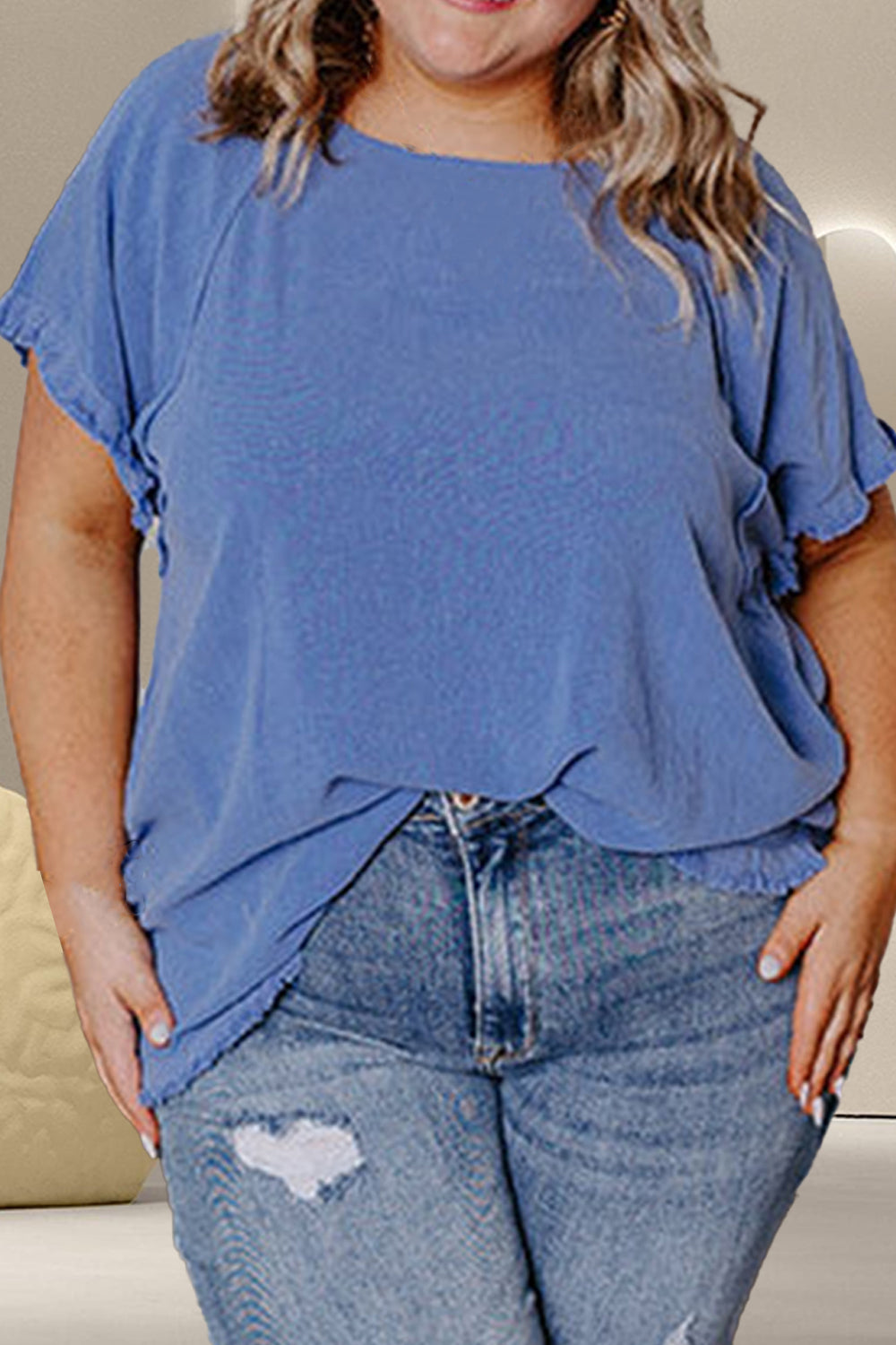 Plus Size Round Neck Half Sleeve Top-True and Wild