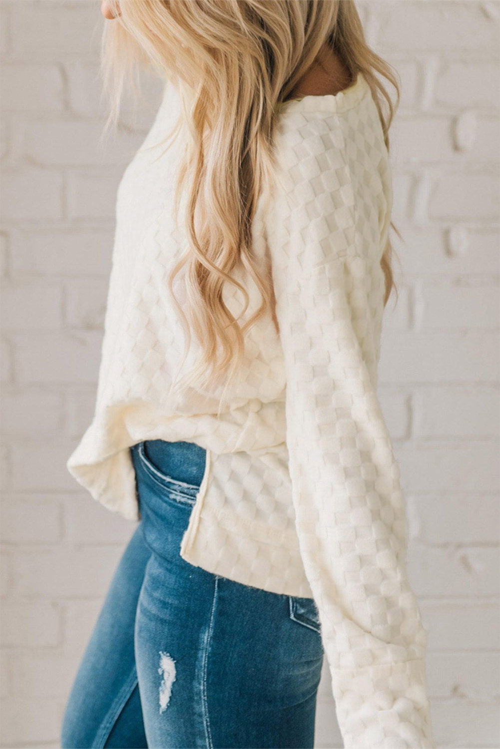 Beige Checkered Furry Thumbhole Long Sleeve Top-True and Wild