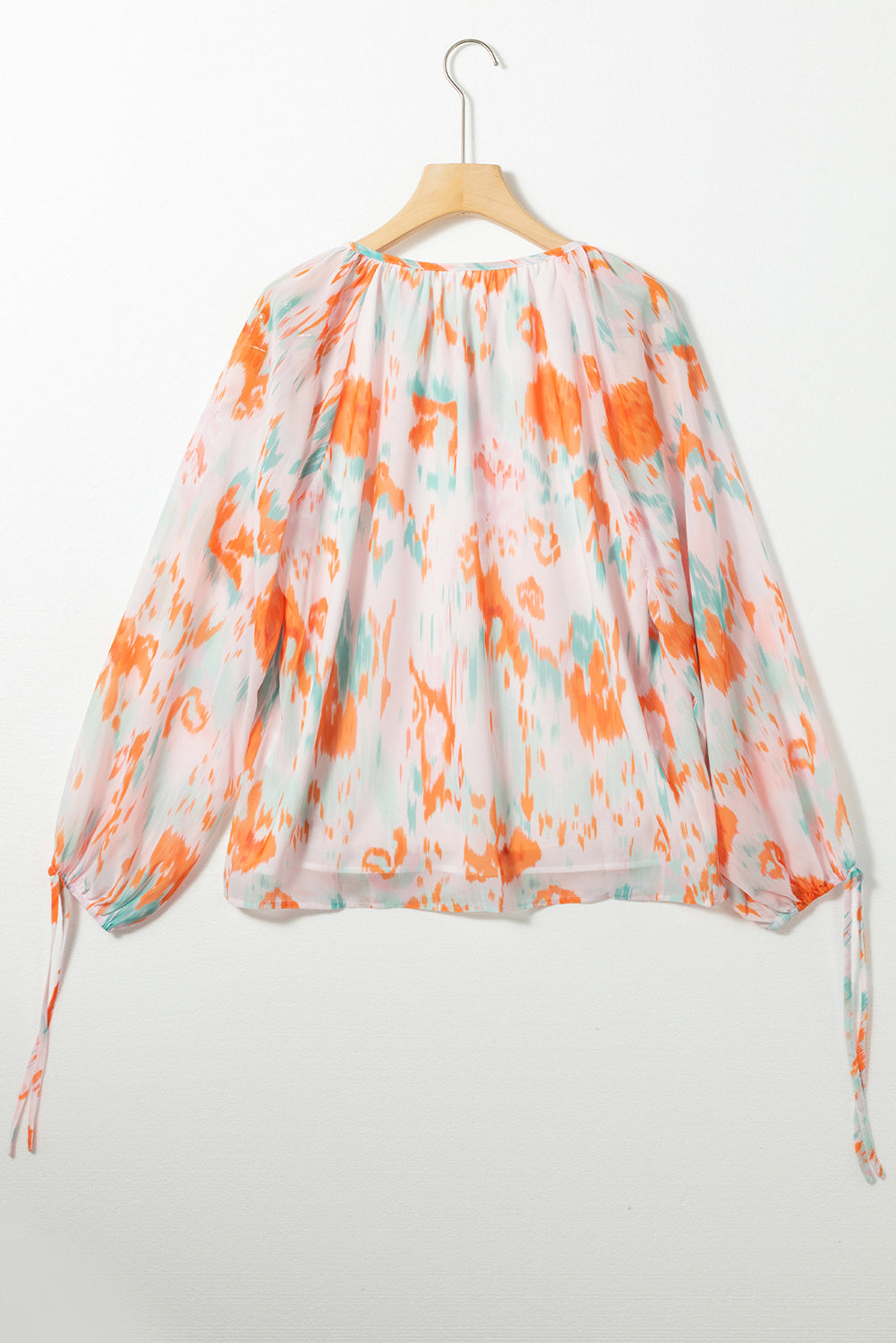 Printed Tie Neck Long Sleeve Blouse-True and Wild