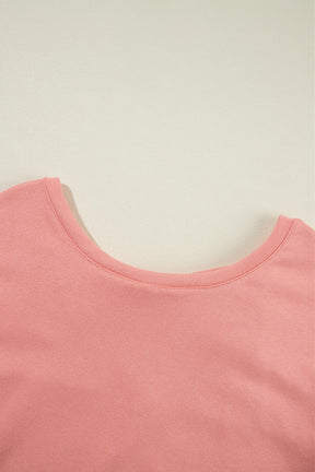 Apricot Bowknot Plain Round Neck Sweatshirt-True and Wild