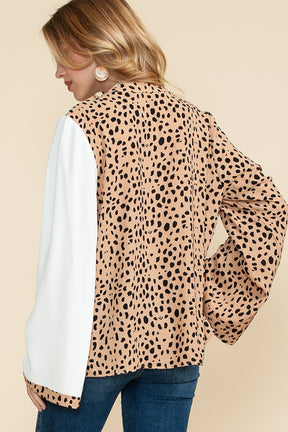 Khaki Leopard and White Patchwork Henley Blouse-True and Wild