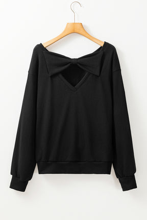 Apricot Bowknot Plain Round Neck Sweatshirt-True and Wild