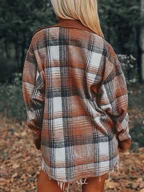 Plaid Collared Neck Button Up Shacket-True and Wild