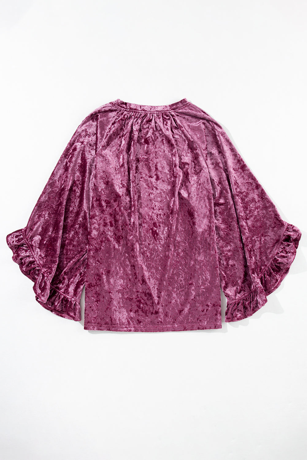 Red Dahlia Ruffle Bell Sleeve Loose Velvet Blouse-True and Wild